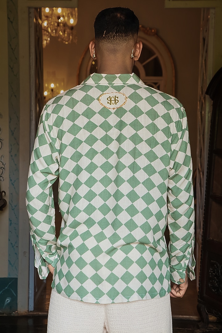 Beige & Green Linen Printed Shacket by House of Sannidhi at Pernia's Pop Up Shop