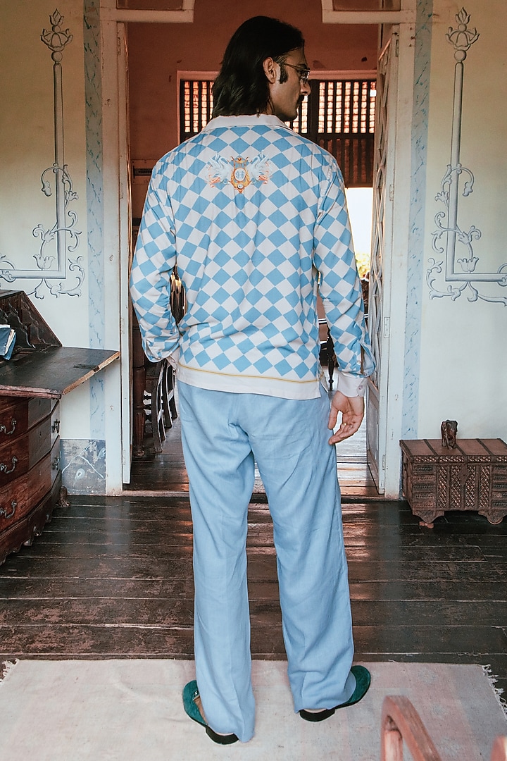 Blue Mushroom Grass Printed Party Wear Shirt by House of Sannidhi at Pernia's Pop Up Shop
