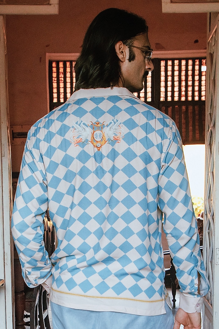 Blue Mushroom Grass Printed Party Wear Shirt by House of Sannidhi at Pernia's Pop Up Shop