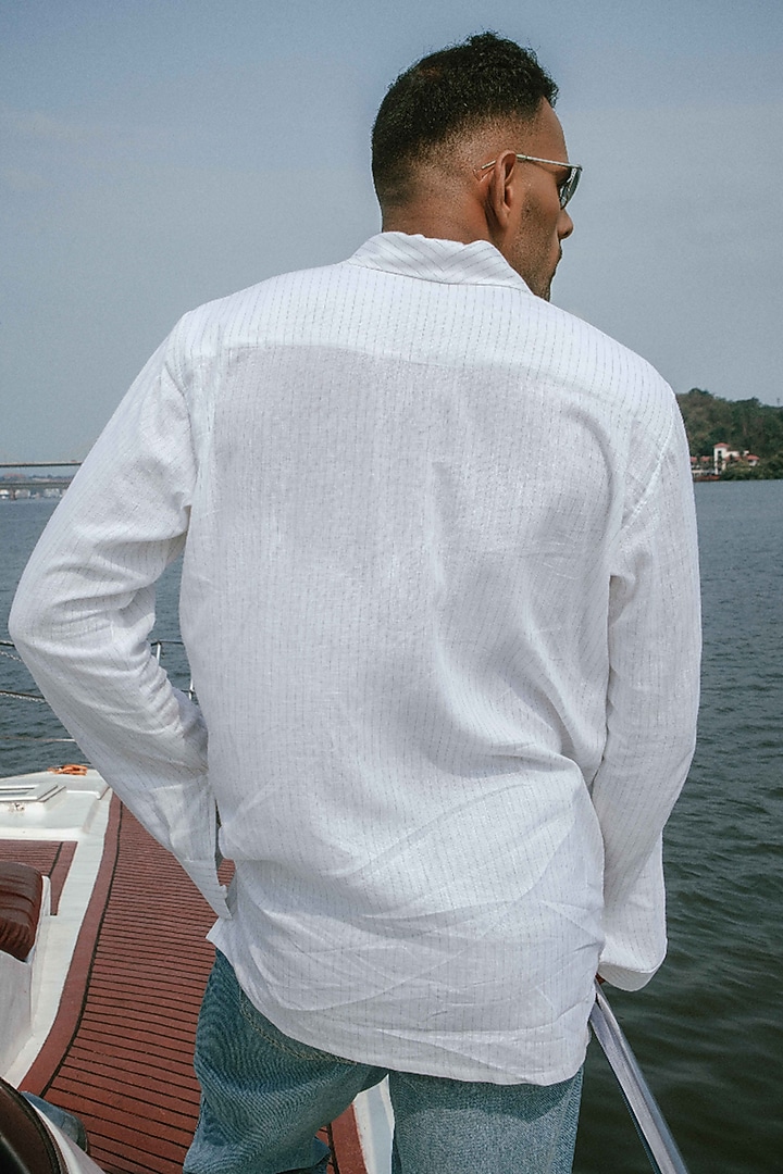 White Linen Striped Party Wear Shirt by House of Sannidhi at Pernia's Pop Up Shop