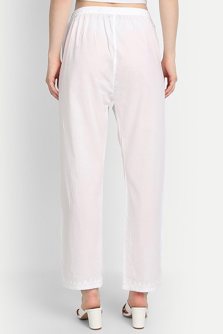 White Embroidered Pants by House Of Kari at Pernia's Pop Up Shop