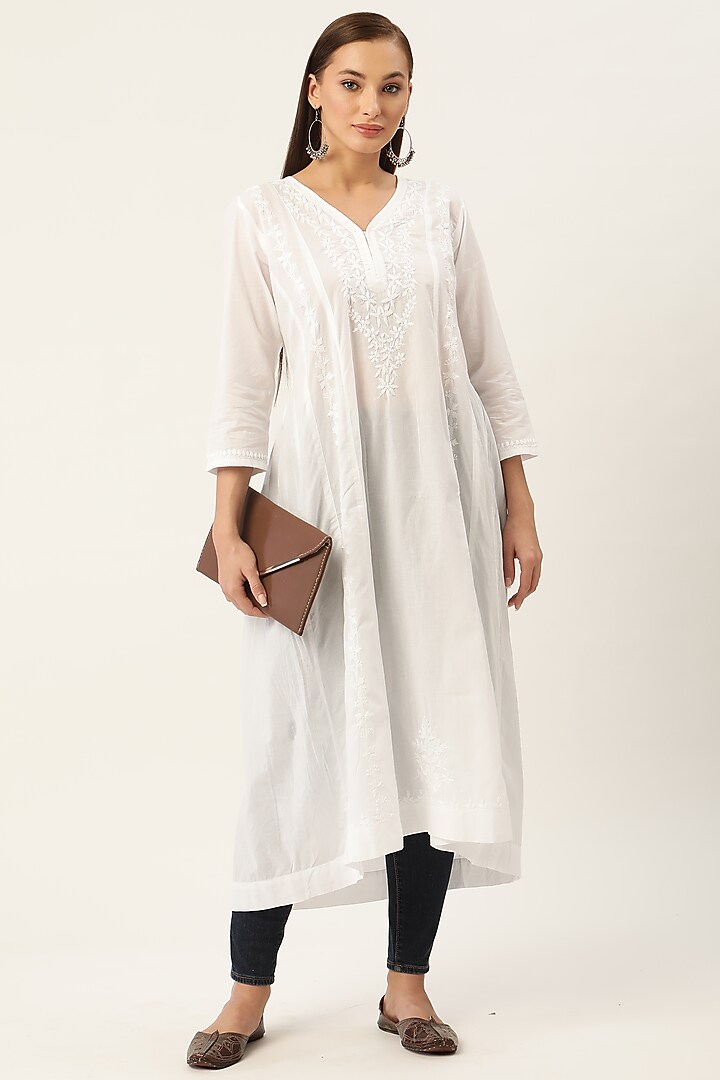 White Embroidered Tunic by House Of Kari