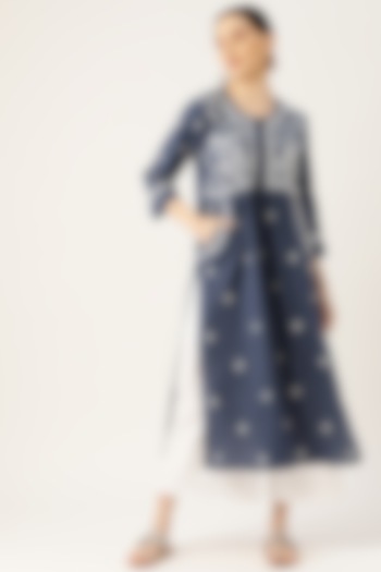 Blue Embroidered Kurta by House Of Kari at Pernia's Pop Up Shop