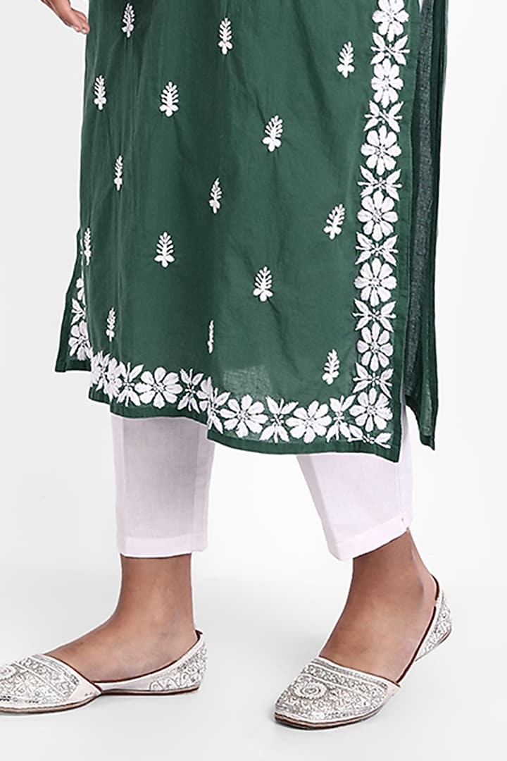 Green Cotton Hand Embroidered Kurta by House Of Kari at Pernia's Pop Up Shop