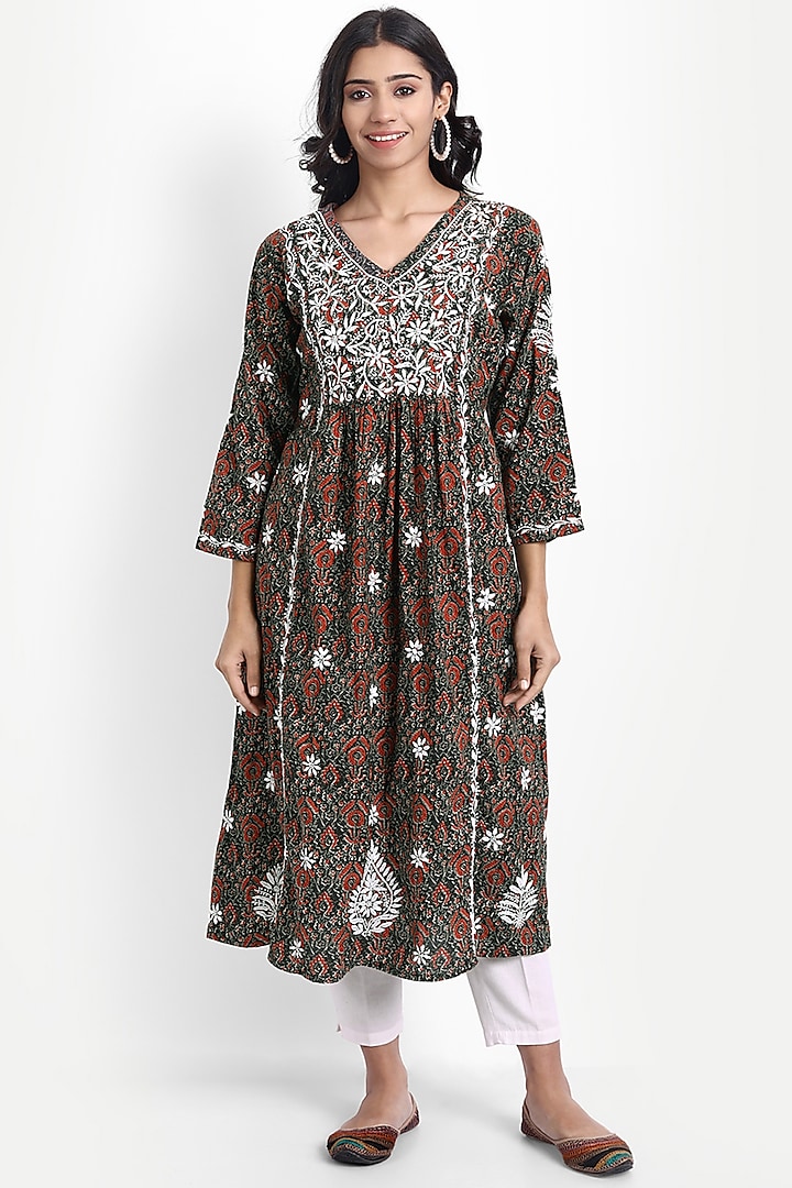 Multi-Colored Cotton Embroidered Kurta by House Of Kari