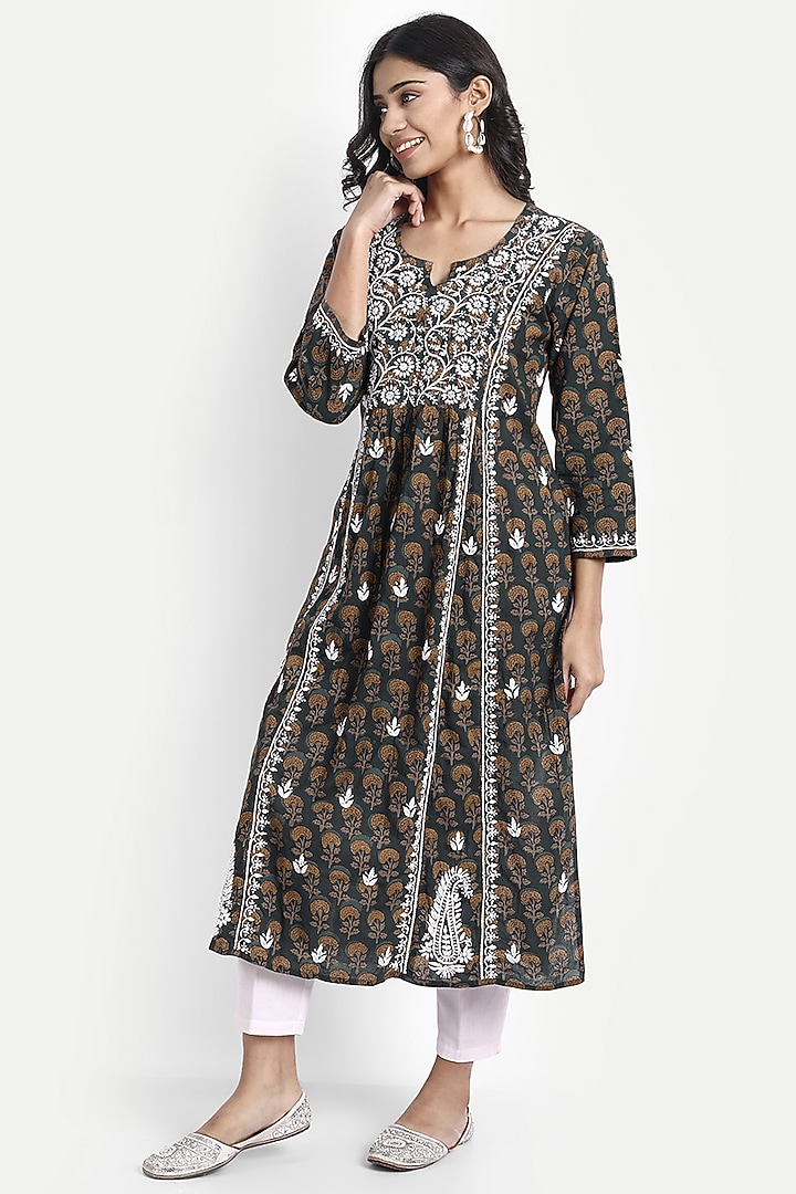 Multi-Colored Cotton Hand Embroidered Kurta by House Of Kari at Pernia's Pop Up Shop
