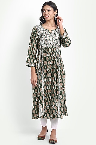 Multi-Colored Kurta With Chikankari Embroidery by House Of Kari