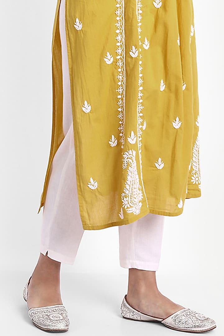 Yellow Hand Embroidered Kurta by House Of Kari at Pernia's Pop Up Shop