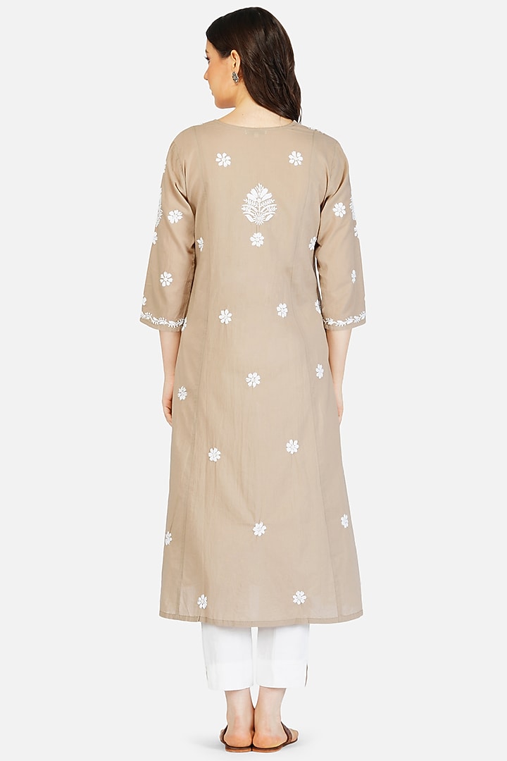 Beige Embroidered A-Line Kurta by House Of Kari at Pernia's Pop Up Shop