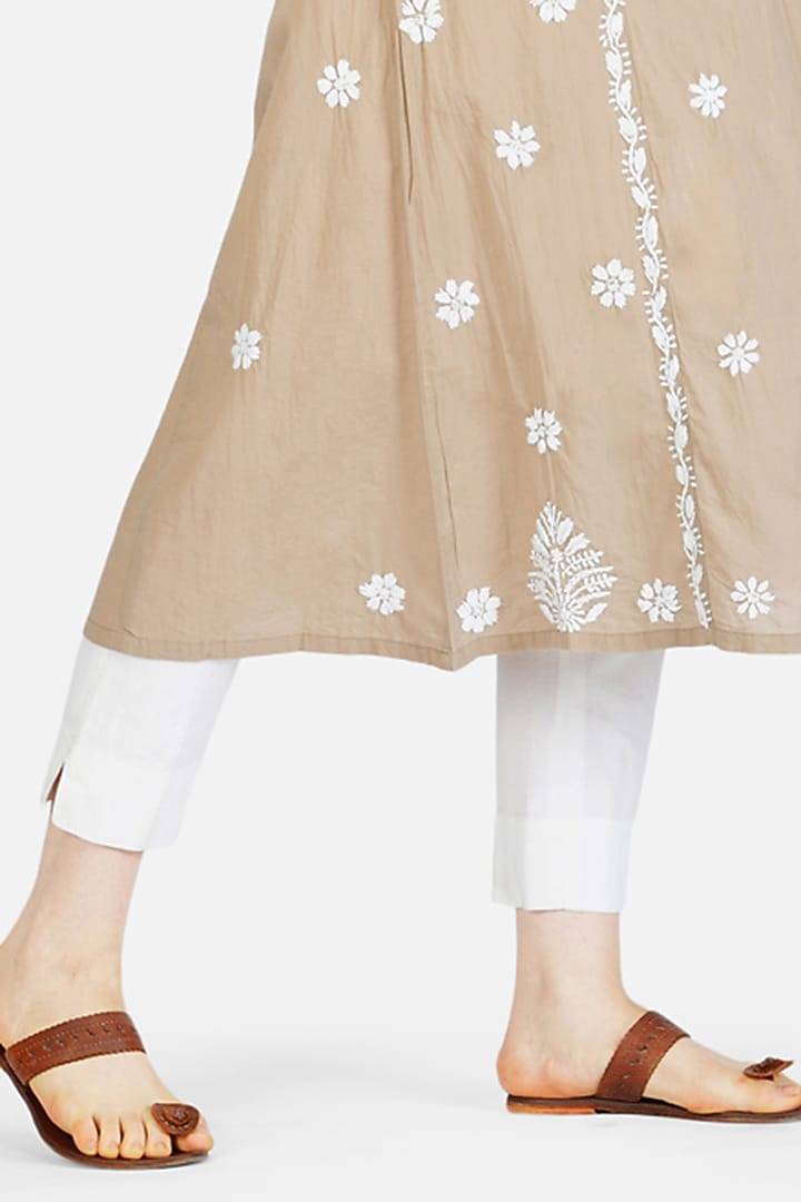 Beige Embroidered A-Line Kurta by House Of Kari at Pernia's Pop Up Shop