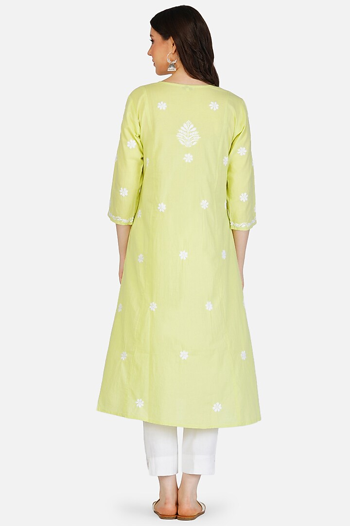 Yellow Embroidered A-Line Kurta by House Of Kari at Pernia's Pop Up Shop