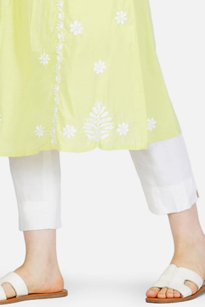 Yellow Embroidered A-Line Kurta by House Of Kari at Pernia's Pop Up Shop