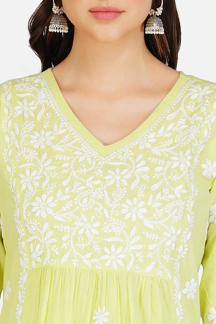 Yellow Embroidered A-Line Kurta by House Of Kari at Pernia's Pop Up Shop