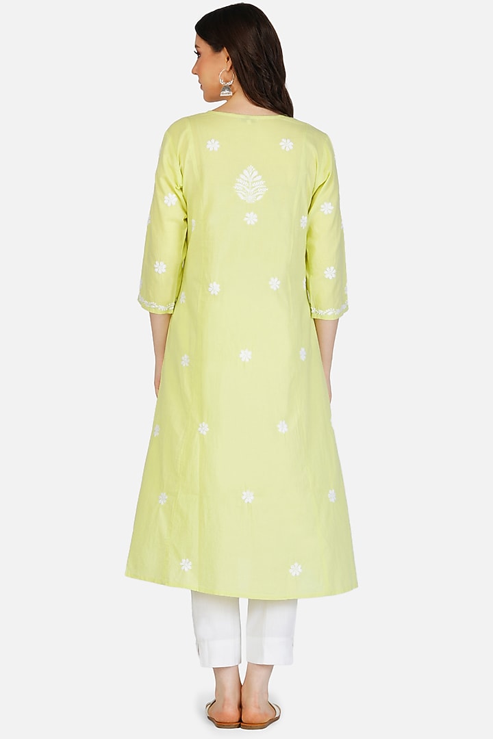Yellow Hand Embroidered A-Line Kurta by House Of Kari at Pernia's Pop Up Shop