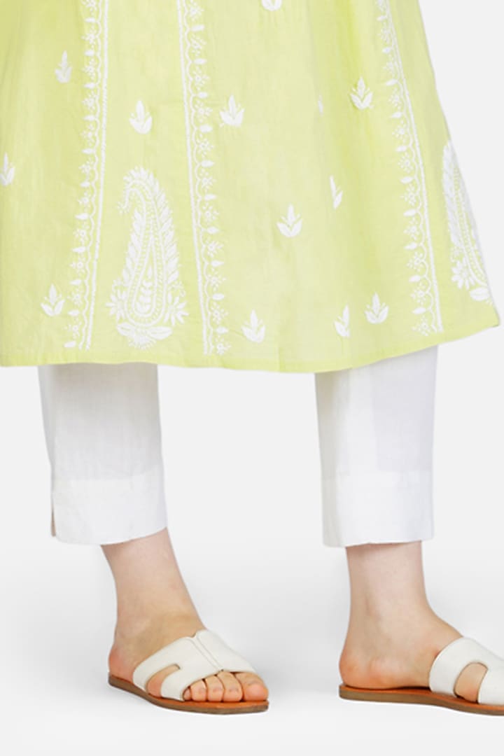 Yellow Hand Embroidered A-Line Kurta by House Of Kari at Pernia's Pop Up Shop