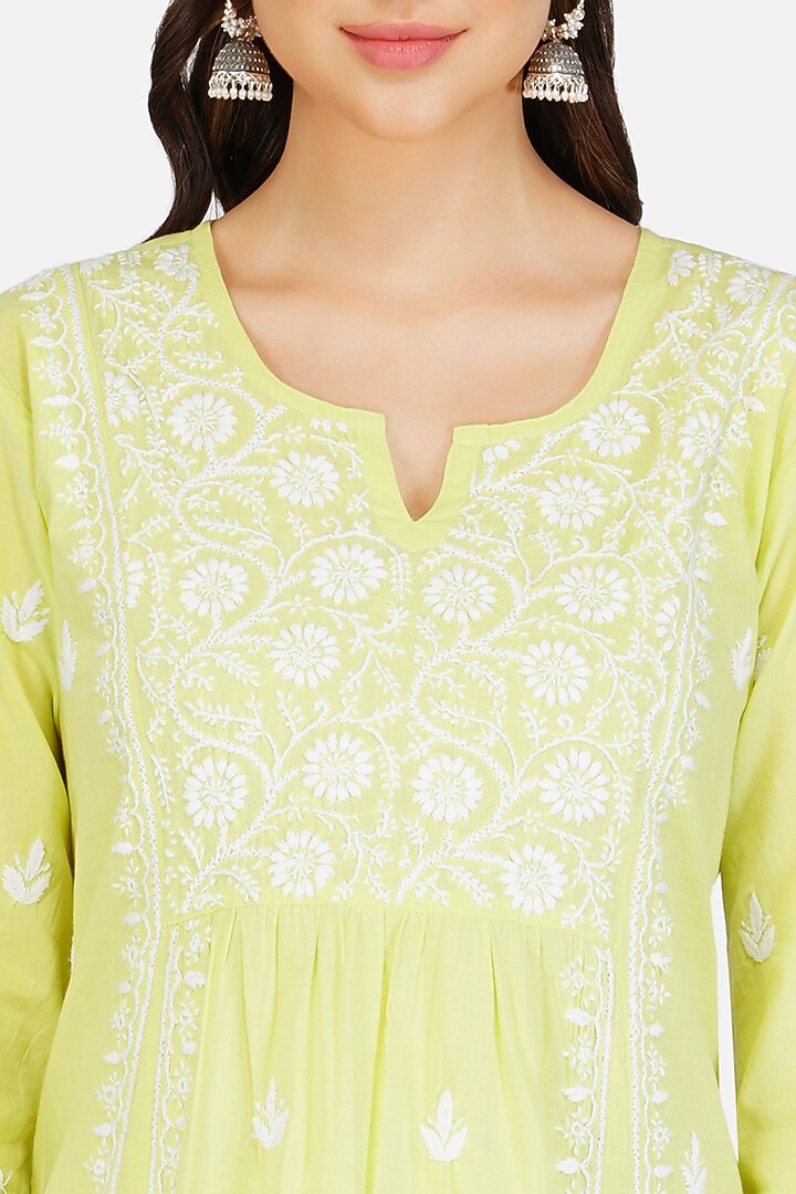 Yellow Hand Embroidered A-Line Kurta by House Of Kari at Pernia's Pop Up Shop