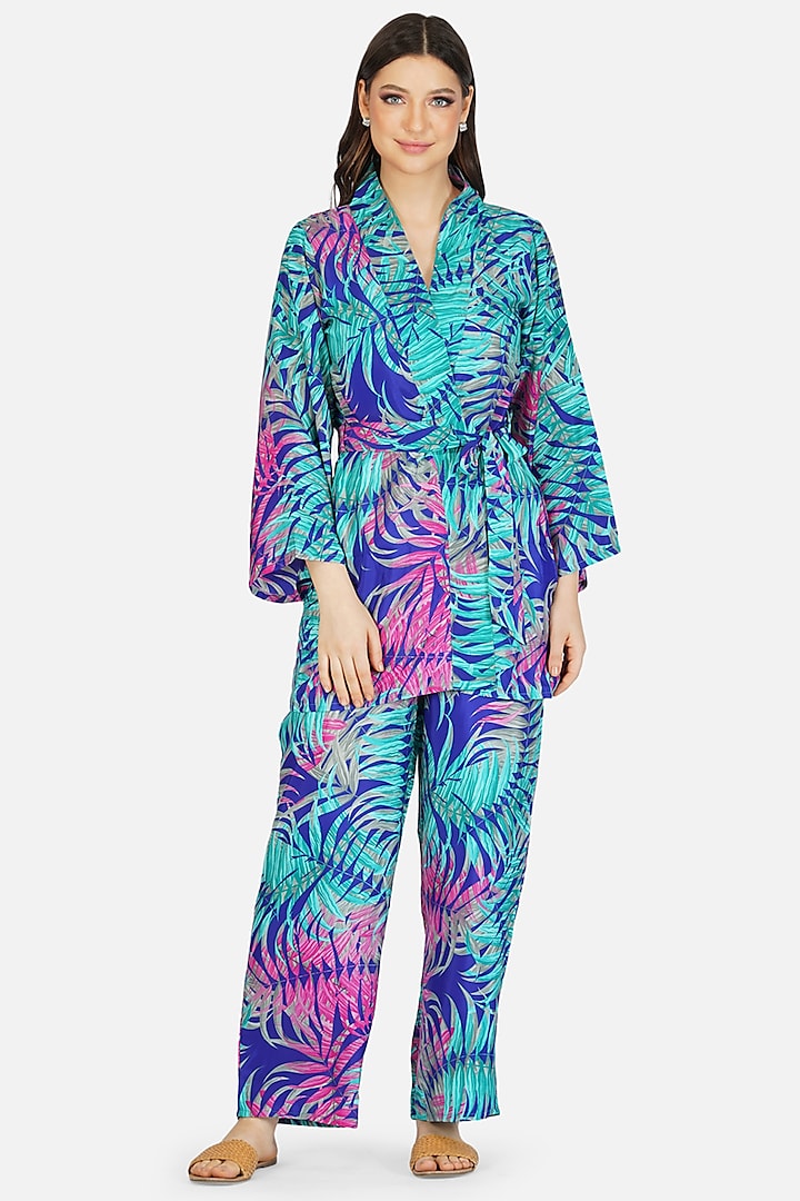 Blue Poly Silk Printed Co-Ord Set by House Of Kari