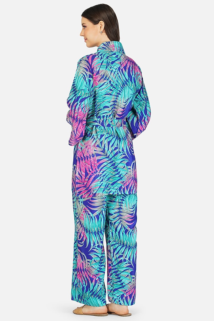 Blue Poly Silk Printed Co-Ord Set by House Of Kari at Pernia's Pop Up Shop
