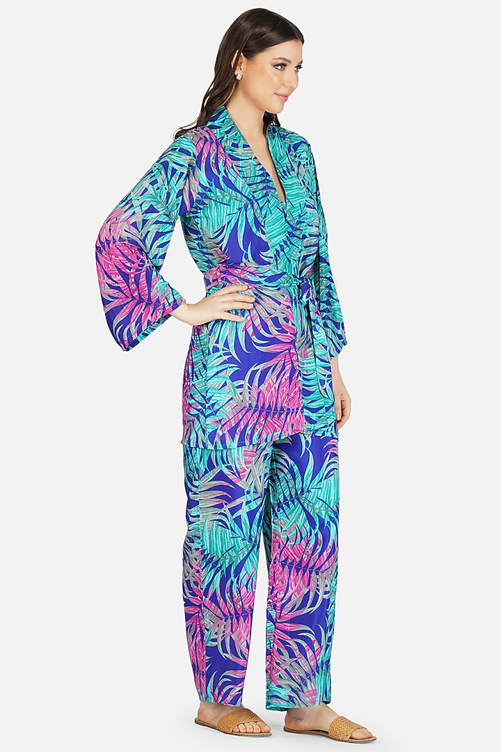 Blue Poly Silk Printed Co-Ord Set by House Of Kari at Pernia's Pop Up Shop