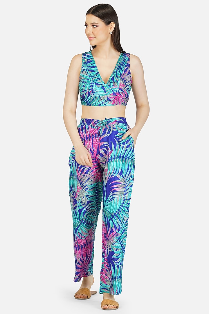 Blue Poly Silk Printed Co-Ord Set by House Of Kari at Pernia's Pop Up Shop