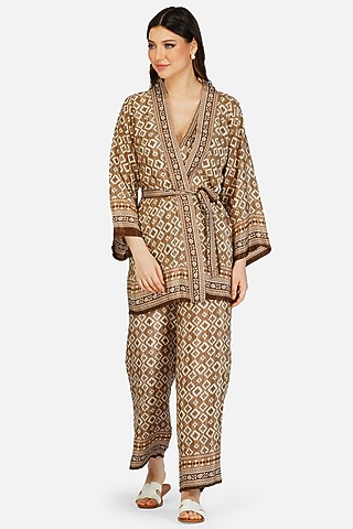 Grey Poly Silk Printed Co-Ord Set by House Of Kari