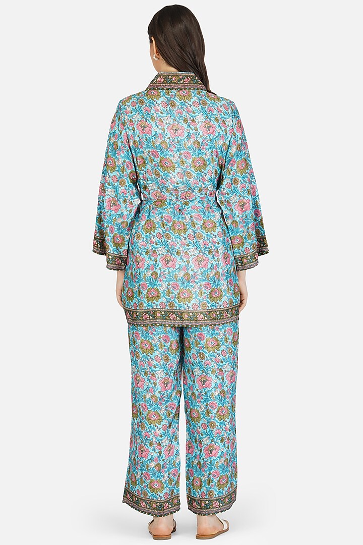 Blue Poly Silk Printed Co-Ord Set by House Of Kari at Pernia's Pop Up Shop