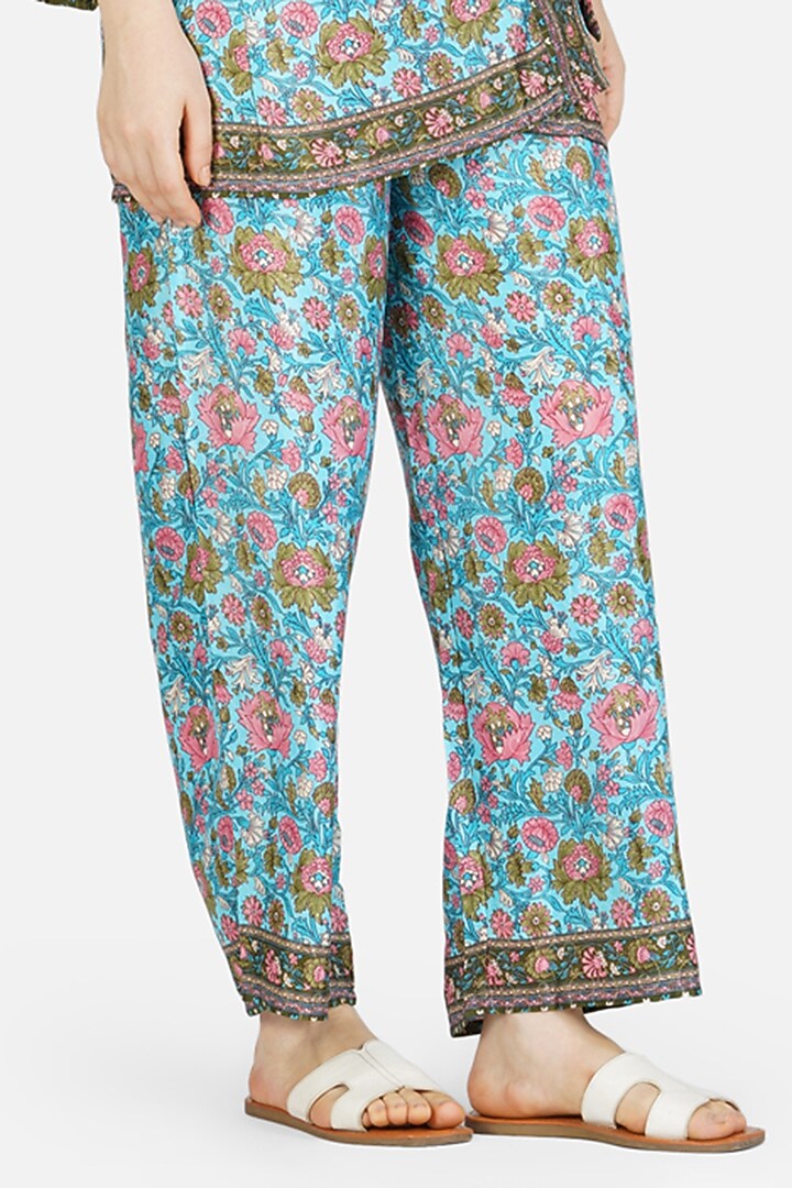 Blue Poly Silk Printed Co-Ord Set by House Of Kari at Pernia's Pop Up Shop