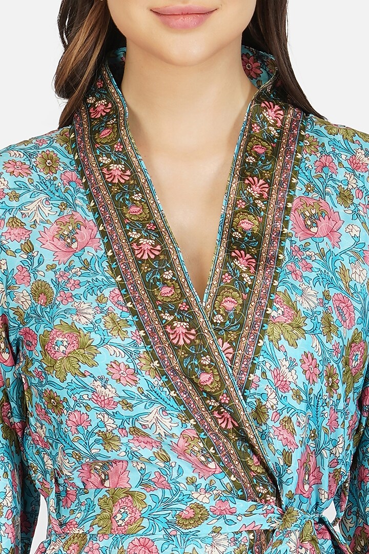 Blue Poly Silk Printed Co-Ord Set by House Of Kari at Pernia's Pop Up Shop