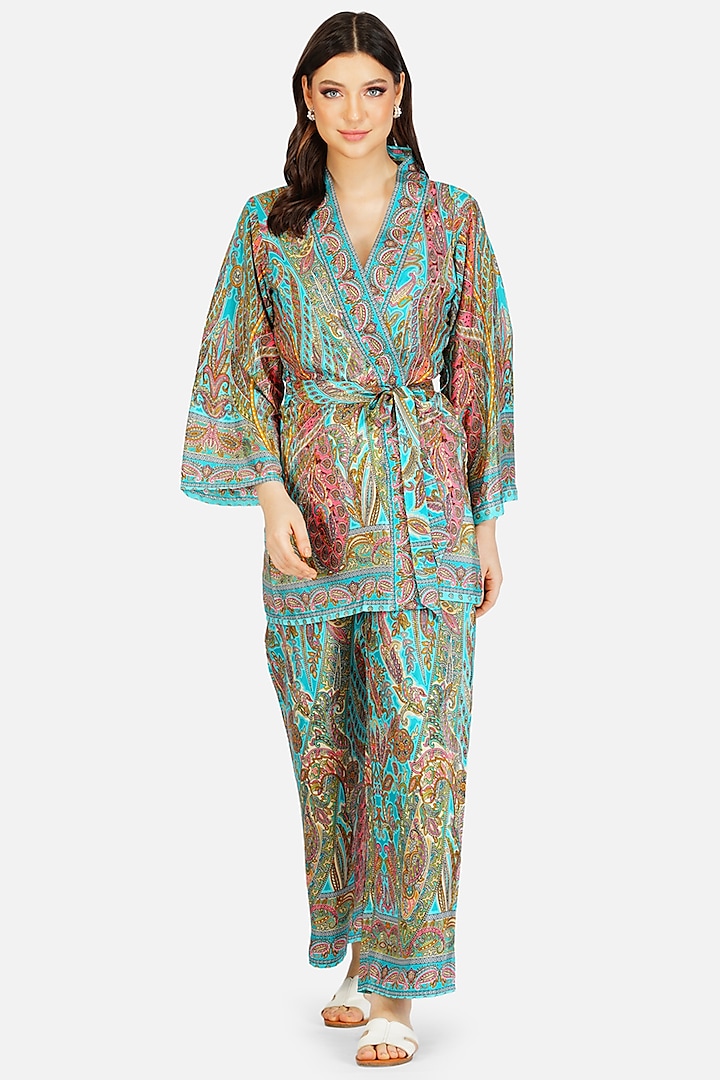 Blue Printed Co-Ord Set In Polysilk by House Of Kari