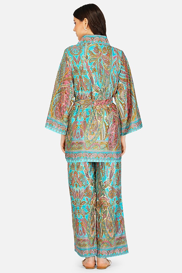 Blue Printed Co-Ord Set In Polysilk by House Of Kari at Pernia's Pop Up Shop