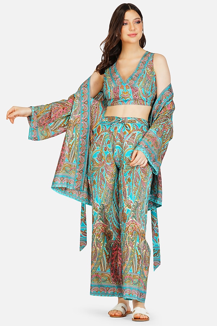 Blue Printed Co-Ord Set In Polysilk by House Of Kari at Pernia's Pop Up Shop