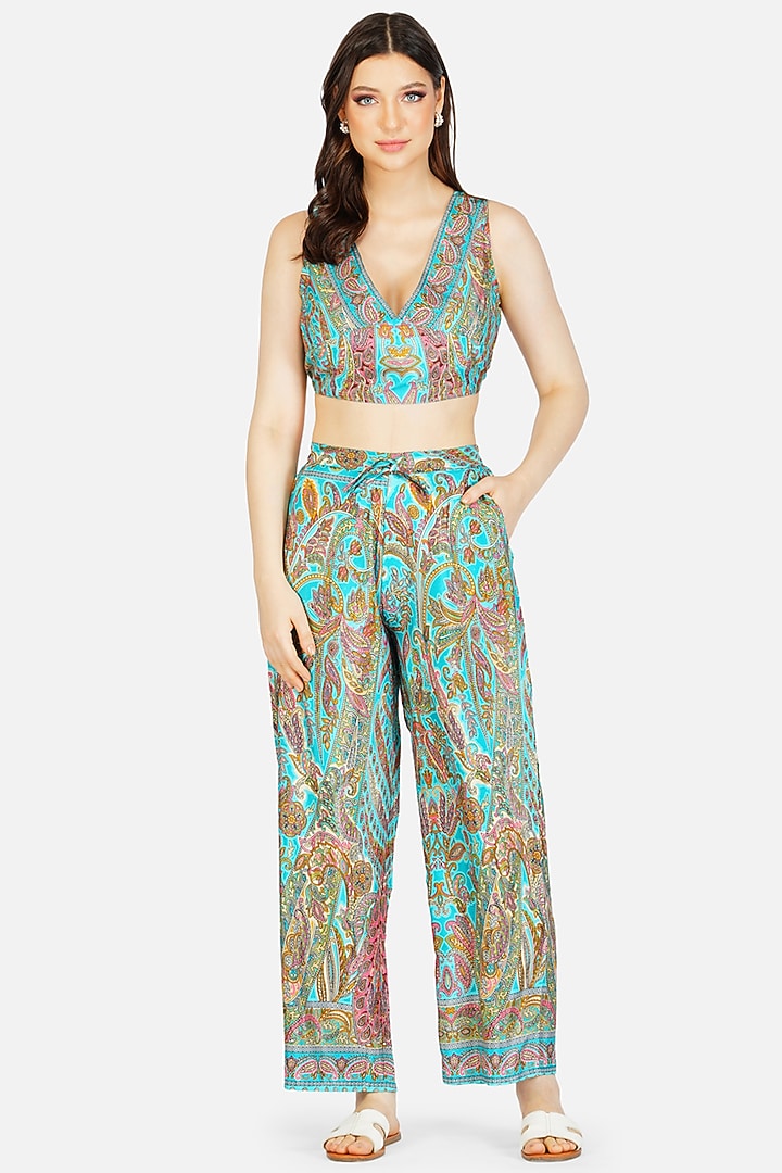 Blue Printed Co-Ord Set In Polysilk by House Of Kari at Pernia's Pop Up Shop