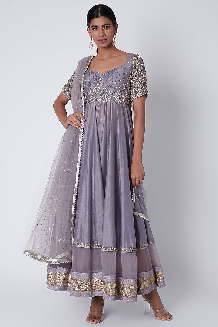 Heirloom Lilac Embroidered Wedding Anarkali Set by House of Tushaom at Pernia's Pop Up Shop