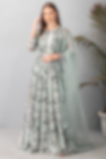 Ice Blue Embroidered Wedding Anarkali Set by House of Tushaom at Pernia's Pop Up Shop