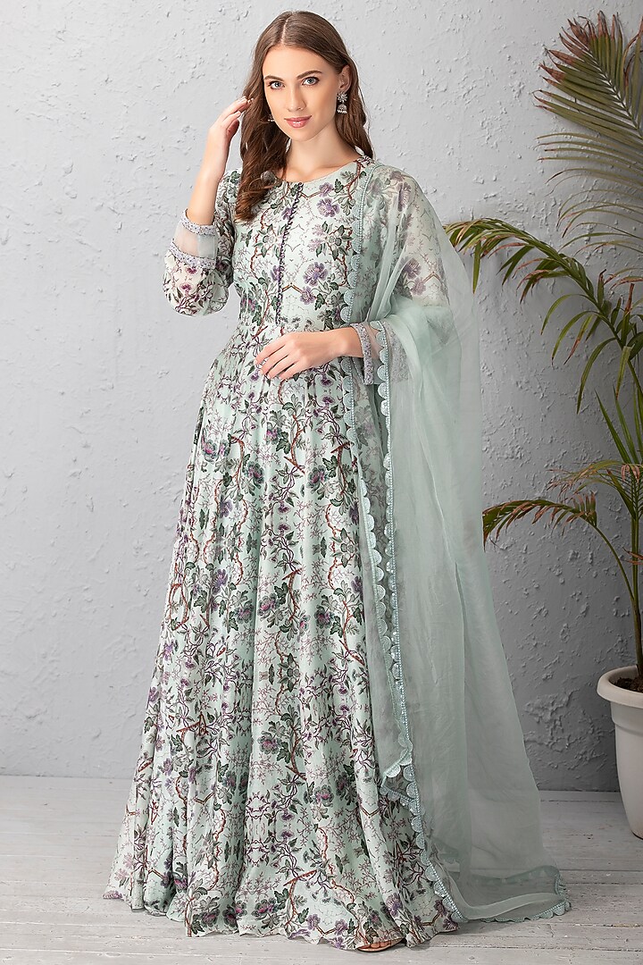 Ice Blue Embroidered Wedding Anarkali Set by House of Tushaom at Pernia's Pop Up Shop