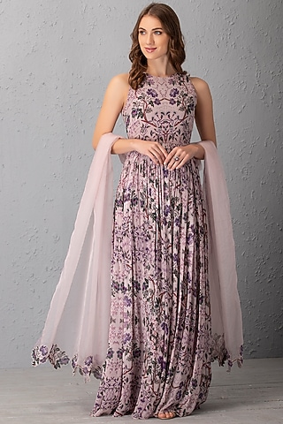 Mauve Floral Printed Anarkali Set by House of Tushaom