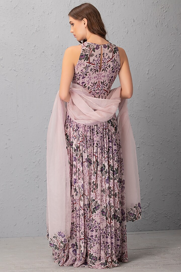 Mauve Floral Printed Party Wear Anarkali Set by House of Tushaom at Pernia's Pop Up Shop