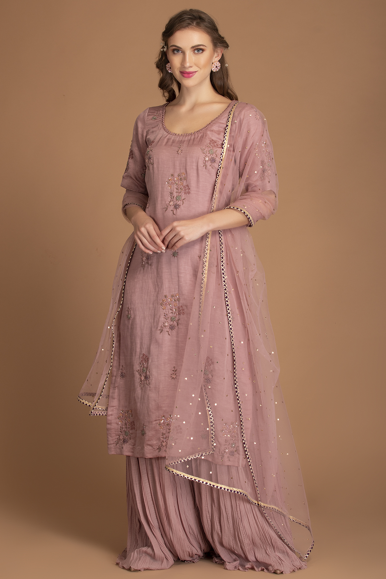 Mauve Georgette Wedding Sharara Set by House of Tushaom at Pernia's Pop Up Shop