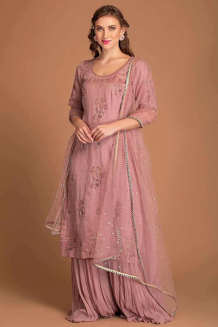 Mauve Georgette Wedding Sharara Set by House of Tushaom at Pernia's Pop Up Shop