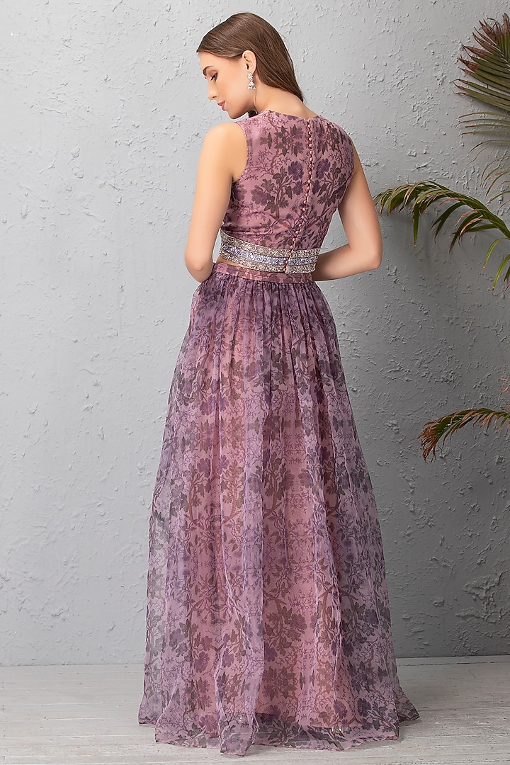 Mauve Floral Printed Skirt Set by House of Tushaom at Pernia's Pop Up Shop