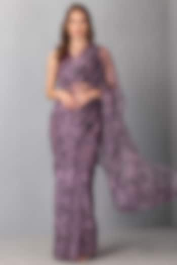 Mauve Organza Floral Printed Saree Set by House of Tushaom at Pernia's Pop Up Shop