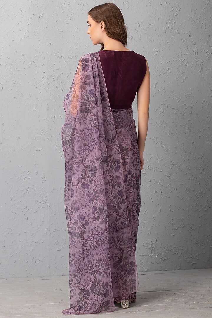 Mauve Organza Floral Printed Party Wear Saree Set by House of Tushaom at Pernia's Pop Up Shop