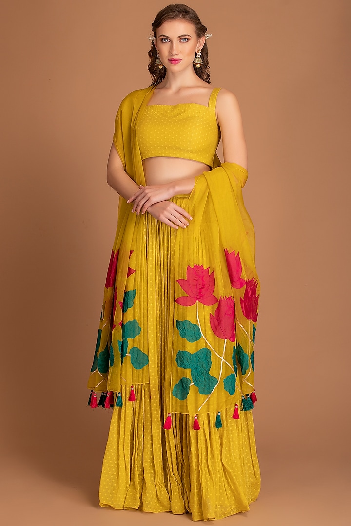 Jasmine Yellow Embroidered Lehenga Set by House of Tushaom