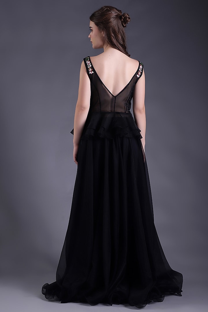Black Net & Organza Party Wear Sharara Set by House Of Tushaom at Pernia's Pop Up Shop