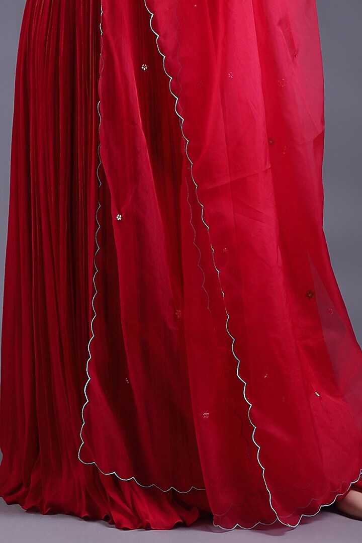 Red Georgette Machine Embroidered Wedding Anarkali Set by House Of Tushaom at Pernia's Pop Up Shop