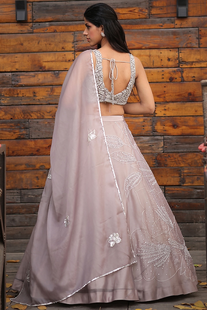 Smoke Grey Satin Organza Embroidered Wedding Lehenga Set by House Of Tushaom at Pernia's Pop Up Shop
