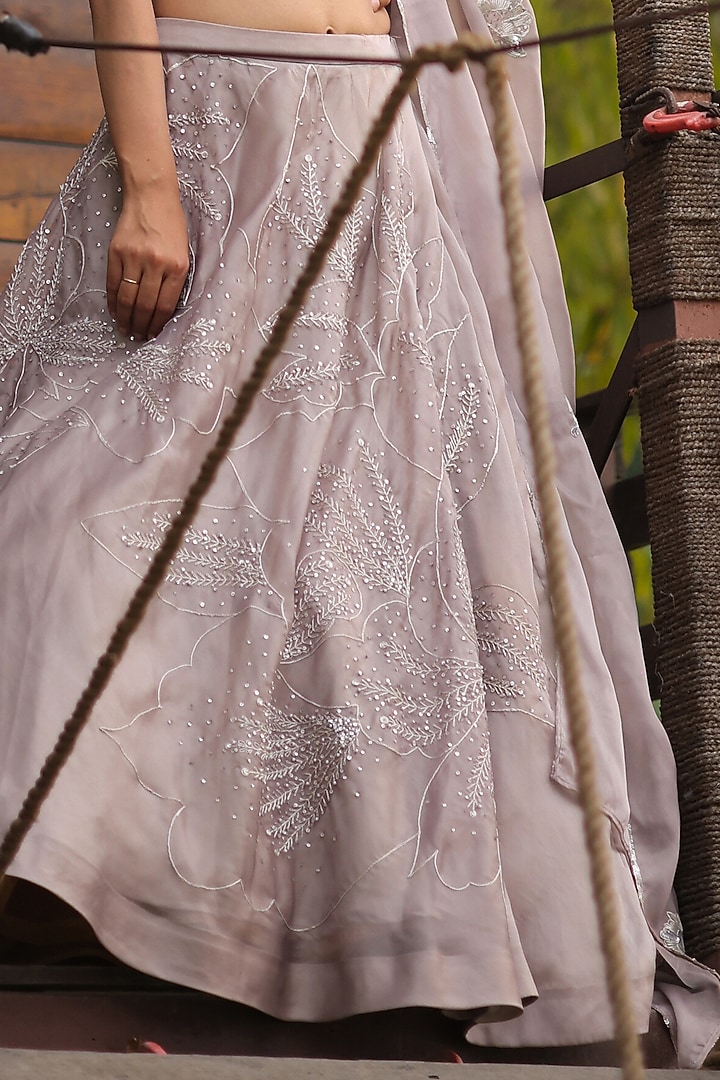 Smoke Grey Satin Organza Embroidered Wedding Lehenga Set by House Of Tushaom at Pernia's Pop Up Shop