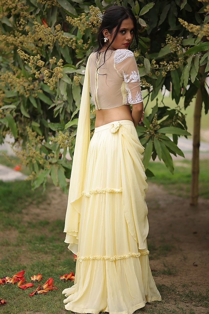 Lemon Sorbet Georgette Wedding Lehenga Set by House Of Tushaom at Pernia's Pop Up Shop