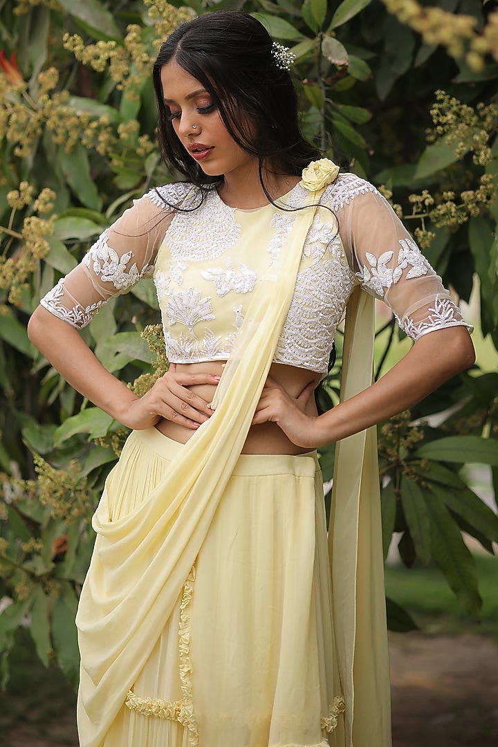 Lemon Sorbet Georgette Wedding Lehenga Set by House Of Tushaom at Pernia's Pop Up Shop