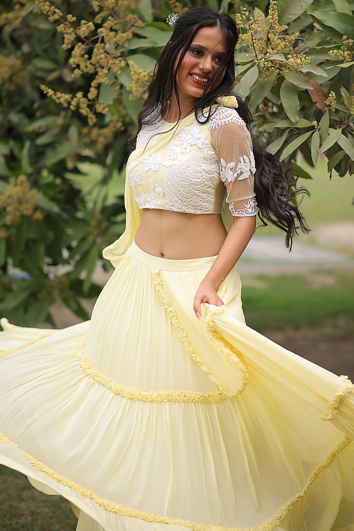 Lemon Sorbet Georgette Wedding Lehenga Set by House Of Tushaom at Pernia's Pop Up Shop